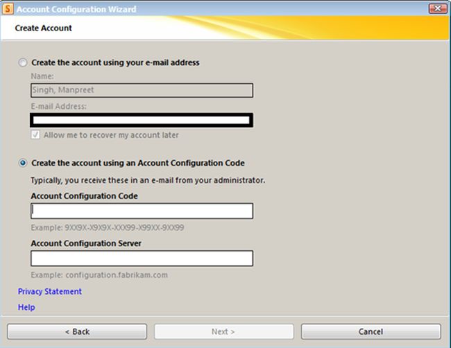 create an account using account configuration